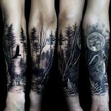 Forest Foresttattoo Wolf Wolves Wolftattoo Moon Trees Blackandgreytattoo Dark Forest Tattoo Sleeve Wolf Tattoo Sleeve Forest Tattoos