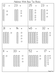 These worksheets show piles of base ten blocks that are representing a number and students one simple use of base ten blocks that translates well to a paper and pencil method of addition is to add. Basic 2 Digit Addition With Base Ten Blocks Worksheet Teaching Resources