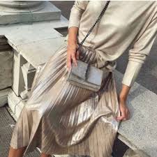 H&c women's elastic waist stretchy metallic pencil skirt gold silver pink. Zara Skirts Zara Gold Metallic Pleated Skirt Poshmark