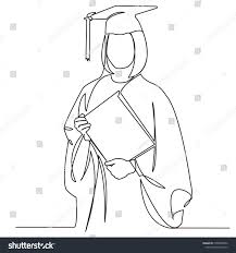 Continuous Single Drawn One Line Girl Student Drawn By Hand Picture Silhouette Line Art Graduate Student Graduate Line Art Drawings Graduation Art Line Art