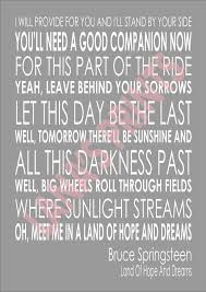 Bruce Springsteen Land Of Hope And Dreams Word Wall Art Typography Song Lyrics Springsteen Lyrics Dream Word Bruce Springsteen