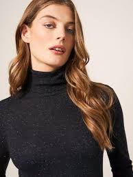 SPARKLE ROLL NECK JUMPER in CHARCOAL GREY
