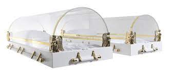 Glass caskets are not commonly used for human burial, but they are widely used as funeral caskets that display the body of the deceased. Specs Clear View Caskets