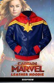 Captain Marvel Hoodie Black Leather Jacket Leather Hoodie Marvel Jacket Captain Marvel