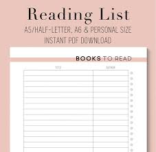 Reading List A5 A6 And Personal Size Planner Insert Books Etsy In 2020 Planner Inserts Reading Tracker Reading List Printable
