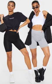 Black And White Striped Biker Shorts Black And Grey Basic Cycle Short 2 Pack In 2020 Summer Shorts Outfits Short Outfits White Biker Shorts