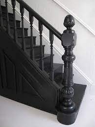 Staircase Painted In Black Farrow And Ball Pitch Black 256 Black Paint Color Schemes Painted Staircases Black Painted Stairs Stairs Design