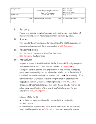 Military sometimes uses the term standing — rather than standard — operating pr. Https Asean Org Storage 2012 10 Asean Tmhs Gmp Training Chapter 4 Annex 7 Sample Sop On Pest Control Pdf