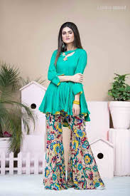 New Sea Green Short Frock Peplum With Sharara By Zahra Ahmad Eid Dresses For Girls In Pakistan Eid Dresses For Girl Simple Frocks Pakistani Dresses Casual