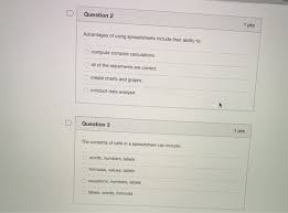 Solved Question 2 1 Pts Advantages Of Using Spreadsheets