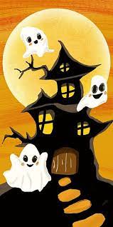 Halloween Cartoon Wallpaper Ghost House Cute Black Flat Style Halloween Cute Phone Wallpaper In 2021 Halloween Cartoons Cute Images For Wallpaper Halloween Frames