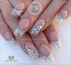Clear Transparent And Silver Glitter Bridal Nails Sculptured Acrylic With Young Nails Cover Pink Speed Cle Bridal Nails Silver Glitter Nails Luminous Nails