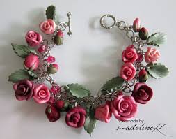 Maroon Rose Garden Charm Bracelet Handmade Polymer Clay Rose Etsy Flower Jewellery Polymer Clay Flower Jewelry Polymer Clay Flowers