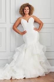 Stretch satin fit and flare gown with beaded appliques. Sophisticated Elegant Wedding Dresses Martin Thornburg