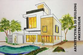 Architectural 3d Building Drawing Watercolour Dibujo De Arquitectura Arte En Perspectiva Dibujo Arquitectonico