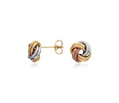 Trio Love Knot Earrings In 14k Tri Color Italian Gold Blue Nile Knot Earrings Knot Stud Earrings Earrings