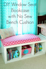 Diy Window Seat Bookcase With No Sew Bench Cushion Its beautiful wood finish and compact design made it a chic fit for the small living room.