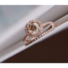 Engagement Ring Set 0 7ct Vs Champagne Diamond Ring 14k Rose Gold And Matching Champagne Diamonds Engagement Champagne Diamond Rings Rose Gold Engagement Ring