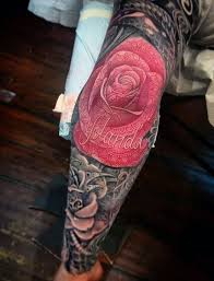 Bright Red Rose Flower Elbow Mens Tattoo Elbow Tattoos Tattoos For Guys Tattoos