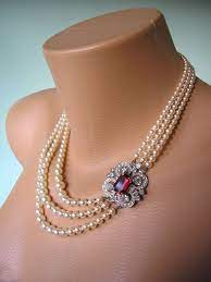 Ruby Necklace Pearl Choker Mother Of The Bride Bridal Jewelry Great Gatsby 3 Strand Ruby Choker Wedding Jewelry Art Deco Pearl Bridal Jewelry Bridal Jewelry Bridal Jewelry Sets