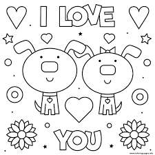 Color in this picture of the words i love you and share it with others today! Valentines Day I Love You Cute Dogs Coloring Pages Printable