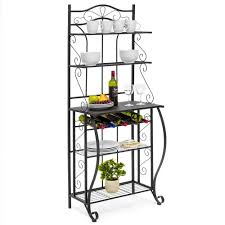 Mkono floating shelves wall mounted set of 2, modern black wire metal wood wall storage organizer display shelf 11.5 inch boho room decor for bedroom living room bathroom kitchen office,beige,small. Yizhen G 5 Tier Black Metal Bakers Decoration Shelf Kitchen Bakers Rack Scroll Design With 5 Bottles Wine Storage Buy Online In Bahamas At Bahamas Desertcart Com Productid 175817272