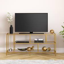 Meyer Cross Winthrop 55 In Brass Metal Tv Stand Fits Tvs Up To 55 In With Open Storage Tv0329 The Home Depot Living Room Tv Stand Tv Stand Decor Metal Tv Stand