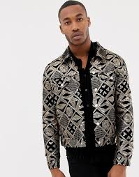 Asos Design Asos Design Western Jacket With Gold Sequins In Black Velour Western Jacket Mens Spring Jackets Asos Designs