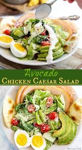 Classic Chicken Caesar Salad Accompanied By Perfectly Seasoned Avocado Slices And Protein Packed Hard Bo Salad Recipes Easy Salad Recipes Chicken Caesar Salad