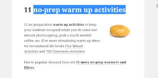 11 No Prep Warm Up Activities Esl Games Esl Teaching Activities For Adults