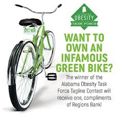 The Obesity Task Force Needs Your Help Creating A New Tagline Submit Your Ideas For A Chance To Win An Infamous Green Bi Obesity Health Promotion Green Bike