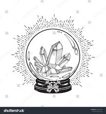 Hand Drawn Magic Crystal Ball With Gems Line Art And Dot Work Boho Chic Tattoo Poster Or Altar Veil Print D Line Art Vector Crystal Drawing Boho Art Drawings