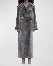 Ralph Lauren Dillan Ironed Merino Shearling Trench Coat In Greysilver |  ModeSens