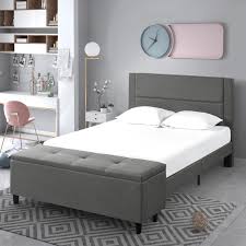 Queen bed frame with footboard storage. Zinus Anna Upholstered Fabric Bed Frame With Storage Footboard Queen Bunnings Australia