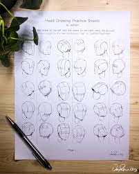 Then, draw one eye slightly above the nose contour, starting with a triangular shape before filling in the eyeball. Head Drawing Practice From Any Angle Practice Worksheets Printable Pdf Jeyram Spiritual Art