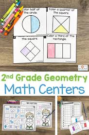 2nd Grade Geometry Math Centers Here Your Second Graders Get 387 Pages Of Geometry Attributes Of Shap Geometry Math Centers Math Centers Shapes Math Centers