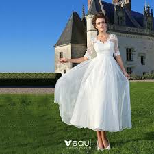 Jeder brautkleid kann maßgeschneidert werden. Schone Erschwinglich Weiss Ubergrosse Brautkleider Hochzeitskleider A Linie Spitze 1 2 Armel V Ausschnitt Applikationen Ruckenfreies