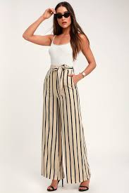 Black And Yellow Striped Palazzo Pants Elegant Ella Beige And Black Striped Wide Leg Pants In 2020 Striped Wide Leg Pants Wide Leg Pants Fashion