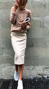 2020 popular 1 trends in women's clothing, mother & kids, novelty & special use with knit pencil skirt elastic waist and 1. Salmon Pink Cable Knit Sweater With Khaki Pencil Skirt And White Sneakers Pencil Skirt Casual Long White Pencil Skirt Pencil Skirt Outfits Winter