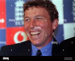 ENGLAND cricket CAPTAIN MIKE ATHERTON SPEAKS AT A NEWS CONFERENCE NEAR  GATWICK AIRPORT, LONDON, AS HIS TEAM PREPARES TO FLY OUT FOR THEIR TOUR OF  THE WEST INDIES Stock Photo