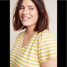 Anthropologie Yellow/White Striped Top