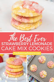 The Best Chewy Strawberry Lemonade Cake Mix Cookies Recipe Lemon Cookies Strawberry Lemonade Cake Cake Mix Cookies