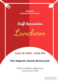 notice noticetype=attention you are invited for the team lunch party, celebrating the surprise birthday party of mr. Staff Appreciation Luncheon Invitation Template Free Jpg Google Docs Illustrator Indesign Word Apple Pages Template Net