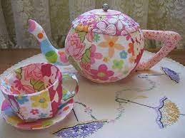 Fabric Tea Cup Set 3 Sewing Pattern Design Tea Pots Crafts