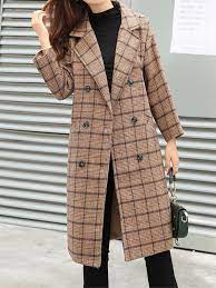 Manteau car coat pied de poule femme est évalué 4.3 de 5 de 40. Mi Longue Manteau En Laine Carreaux Double Boutonnage Col A Revers Manches Longues Vintage Femme Khaki Manteaux Hauts