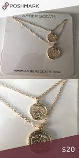 Amber Scears Double Coin Necklace Coin Necklace Womens Jewelry Necklace Gold Coin Necklace