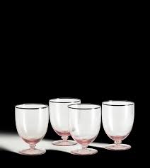 Set of Four Large Memerah Twisted Wine Glasses - Pink/Black | OKA