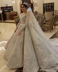 Discount Luxurious Jewel Long Sleeves Court Train A Line Wedding Dresses Crystal Hand Made Cutsom Size Wedding Gowns A Line Sweetheart Wedding Dress A Line Wedd Wedding Gown A Line A