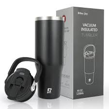 Riley Joy Stainless Steel Tumbler 40 oz with Handle and Straw - 100% Leak  Proof Insulated Water Bottle - Easy to Carry Travel Mug - Dishwasher Safe -  Car Coffee Cup (Black) : Amazon.ie: Home & Kitchen