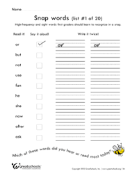 Solve word problems that call for addition of three whole numbers whose sum is less than or equal to 20, e.g., by using objects then there were five bunnies. Snap Words 1st Grade List 1 Of 20 1st Grade Word Lists Worksheet Greatschools